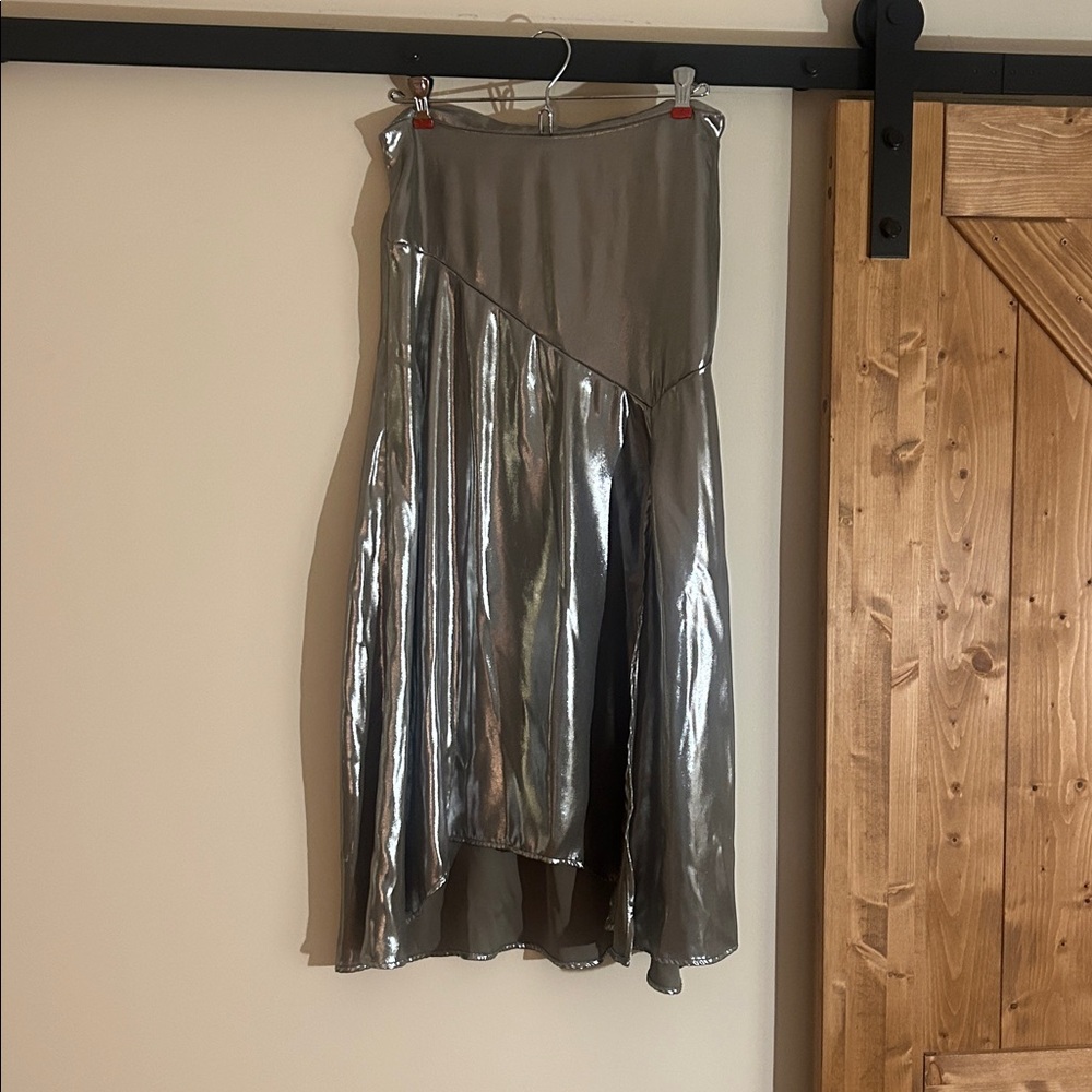 Silver metallic midi skirt